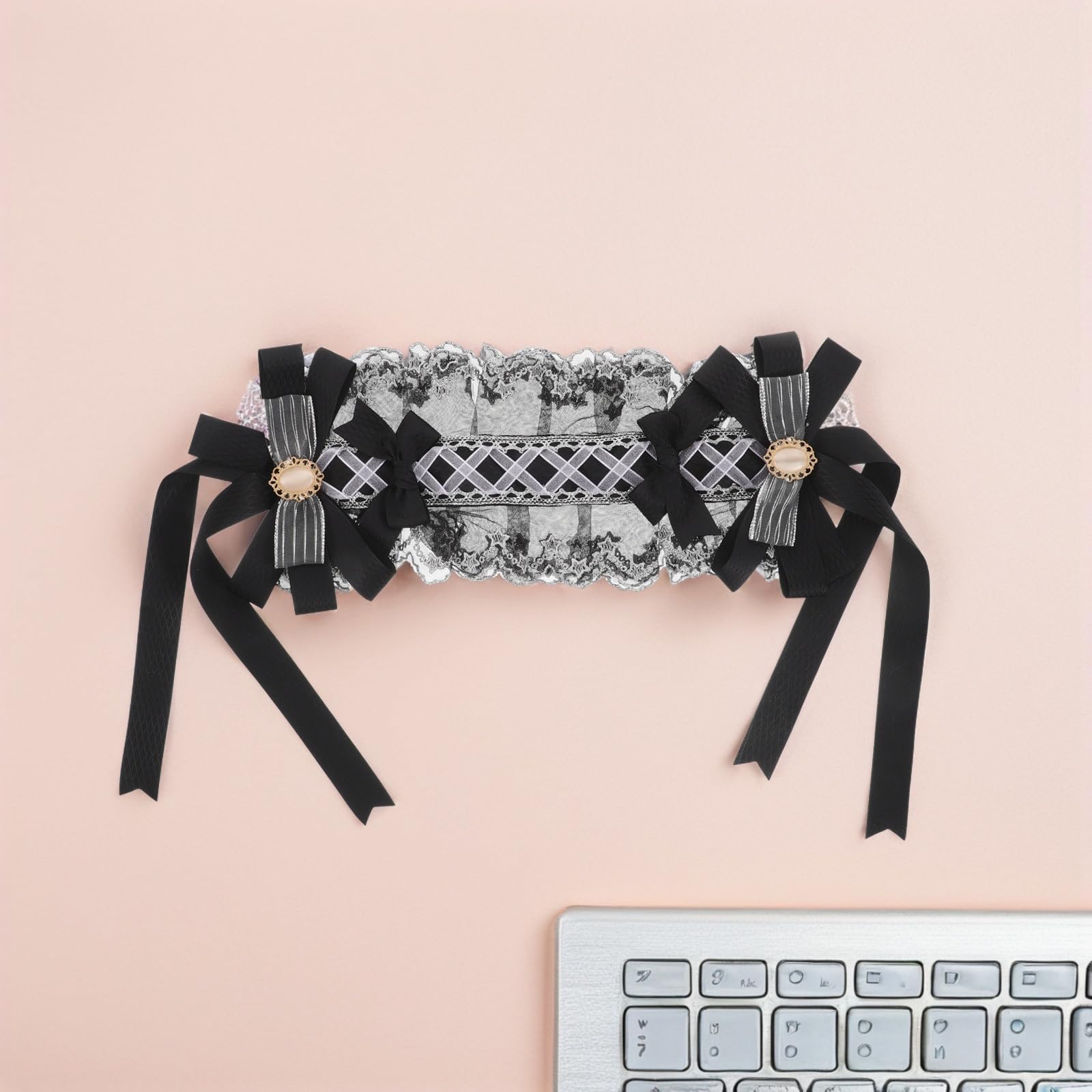 Sewroro 3 Piezas Diadema Lolita de Encaje Negro Lazo para Niña, Banda Pelo Suave y Cómoda, Accesorios Vintage para Cosplay y Fiestas de Rol