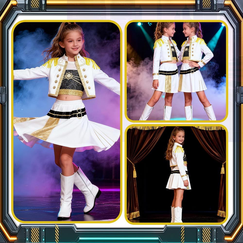 Demon Hunters Kostüm, Mädchen Hunters Kostüm, Anime Cosplay Costume mit Weste, Jacke, Shorts/Röcken, Demon Popstar Kinderkostüme für Geburtstag Karneval Fasching Dress Up Party
