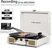 Vista 4 de Tocadiscos portátil de maleta USB con Bluetooth vintage de 3 velocidades con altavoces integrados, sonido de audio de vinilo mejorado, incluye lápiz