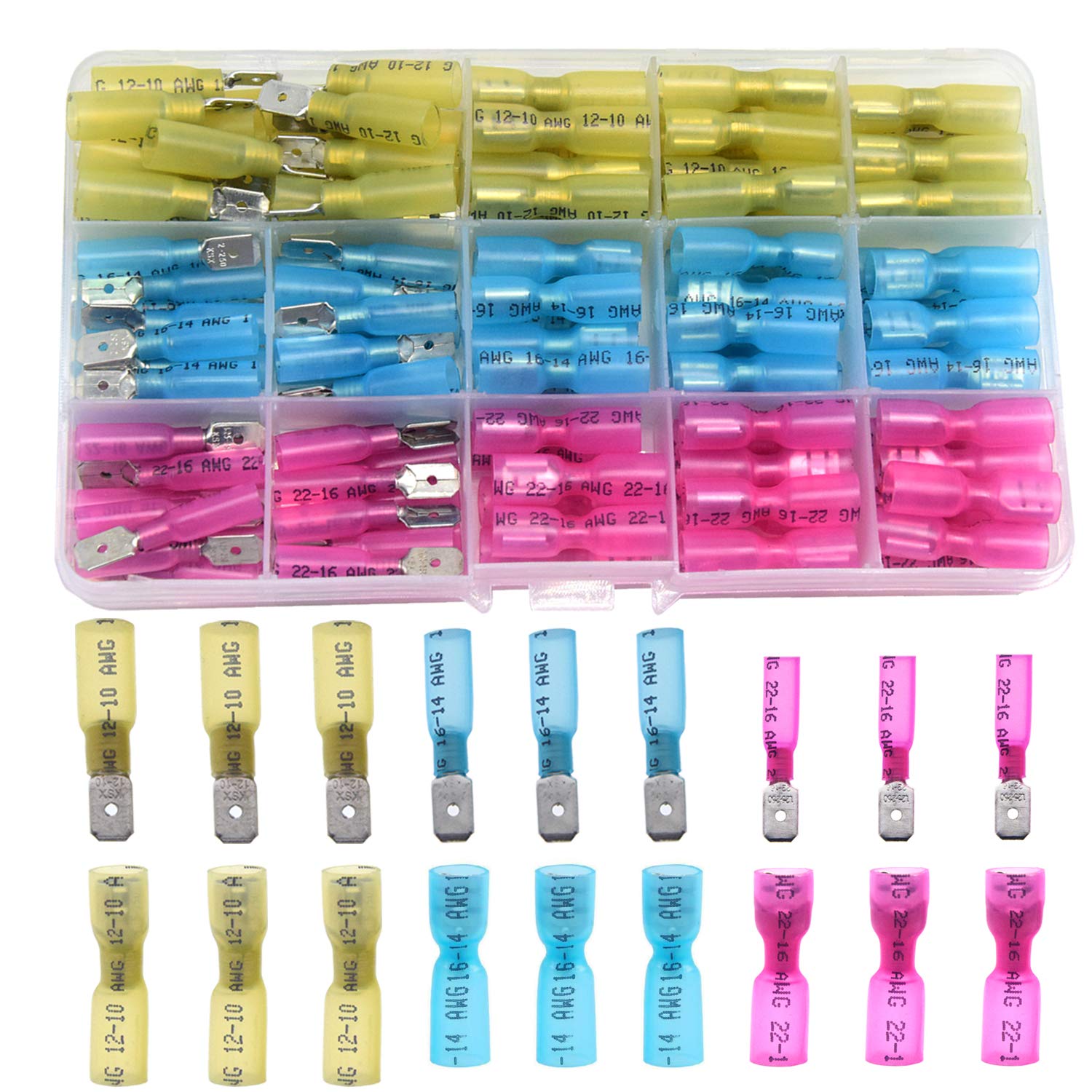 CEEYSEE 120PCS Heat Shrink Female Male Spade Connector Quick Insulated Splice Wire Connectors Set（RSZ)