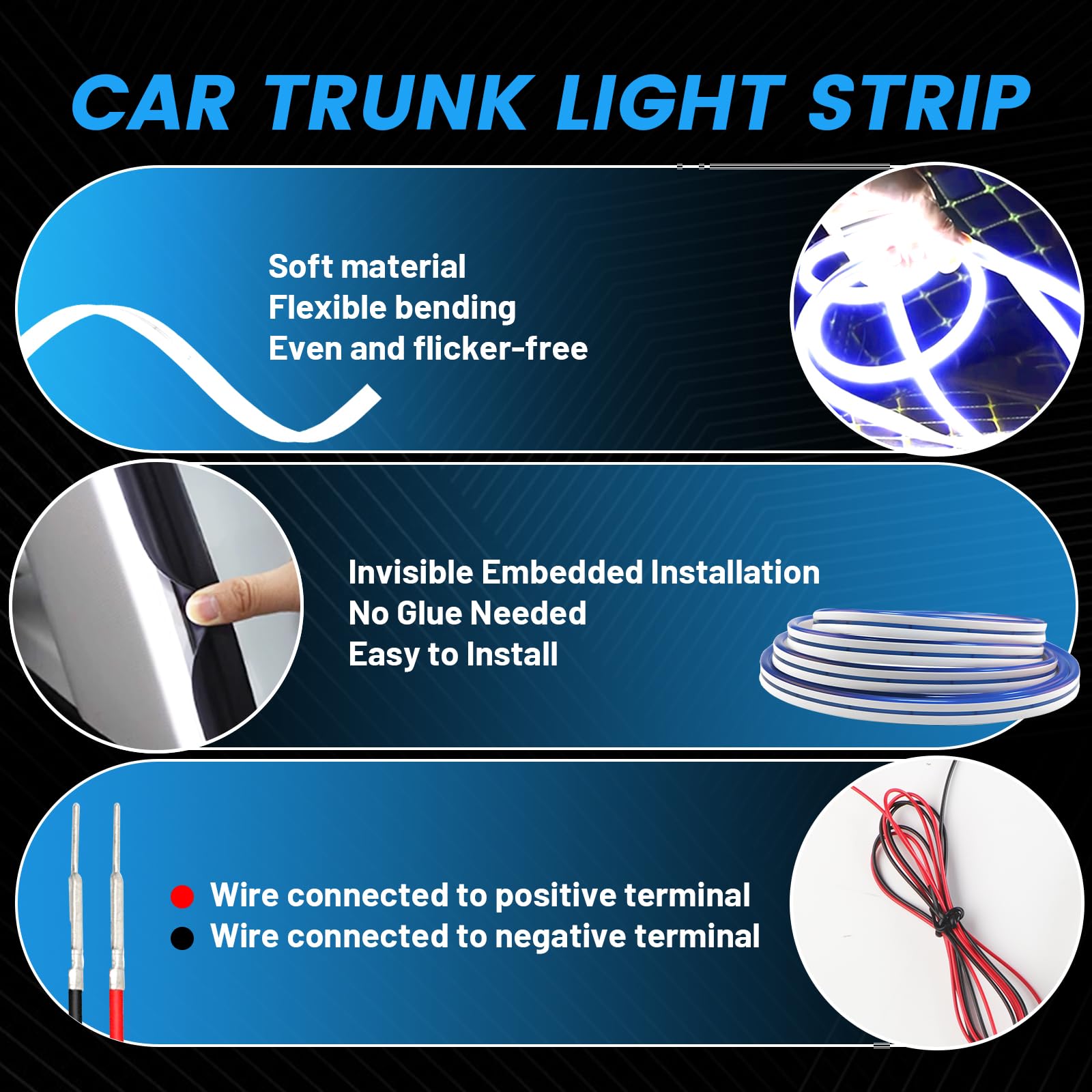 Tira de Luz para Maletero de Coche con Flujo Dinámico, Tira de Luces LED de Corte Flexible para Maletero Tira de Luces Interiores LED para Coche SUV Camion (Azul, 4 m / 158 in)