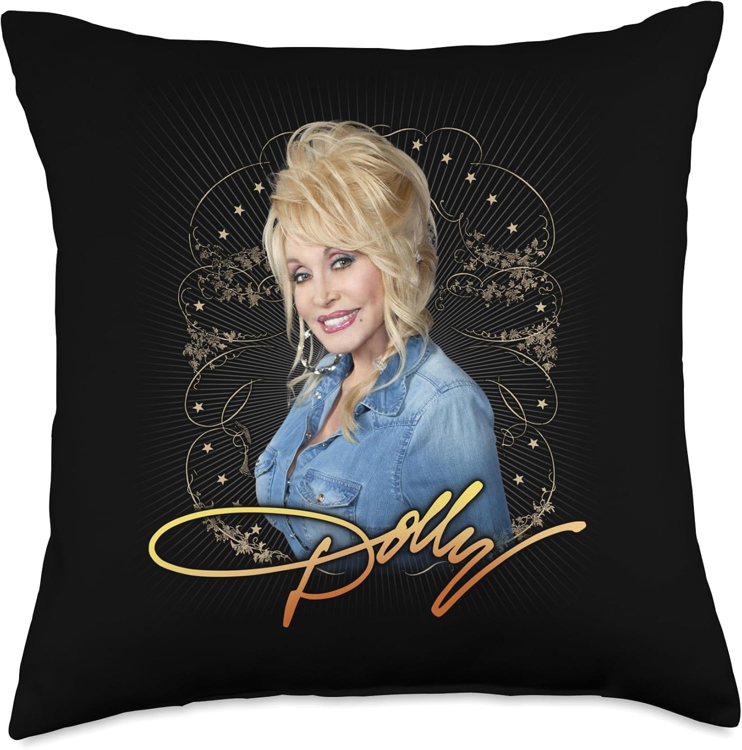Dolly Parton Denim Smile Throw Pillow