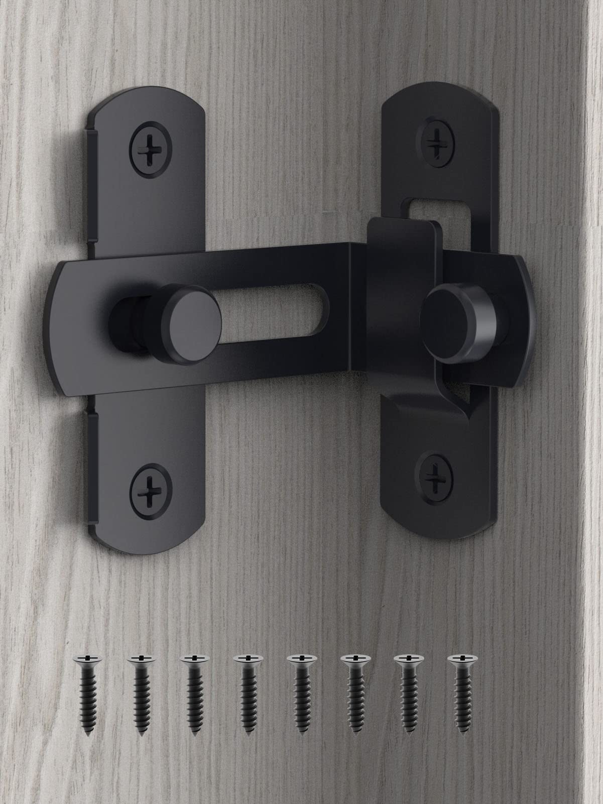 MeBantoo 90 Degree Flip Barn Door Lock, Safety Stainless Steel Lock Latch for Right Angle Curved Door, Garden, Garage, Wine Cabinet, Closet (1 Pack Black)