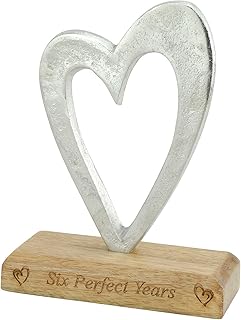 Six Perfect Years 6th Anniversary Rustic Metal Heart Decoration â€“ Free Standing Aluminium & Wooden Decoration (hssperf-6)
