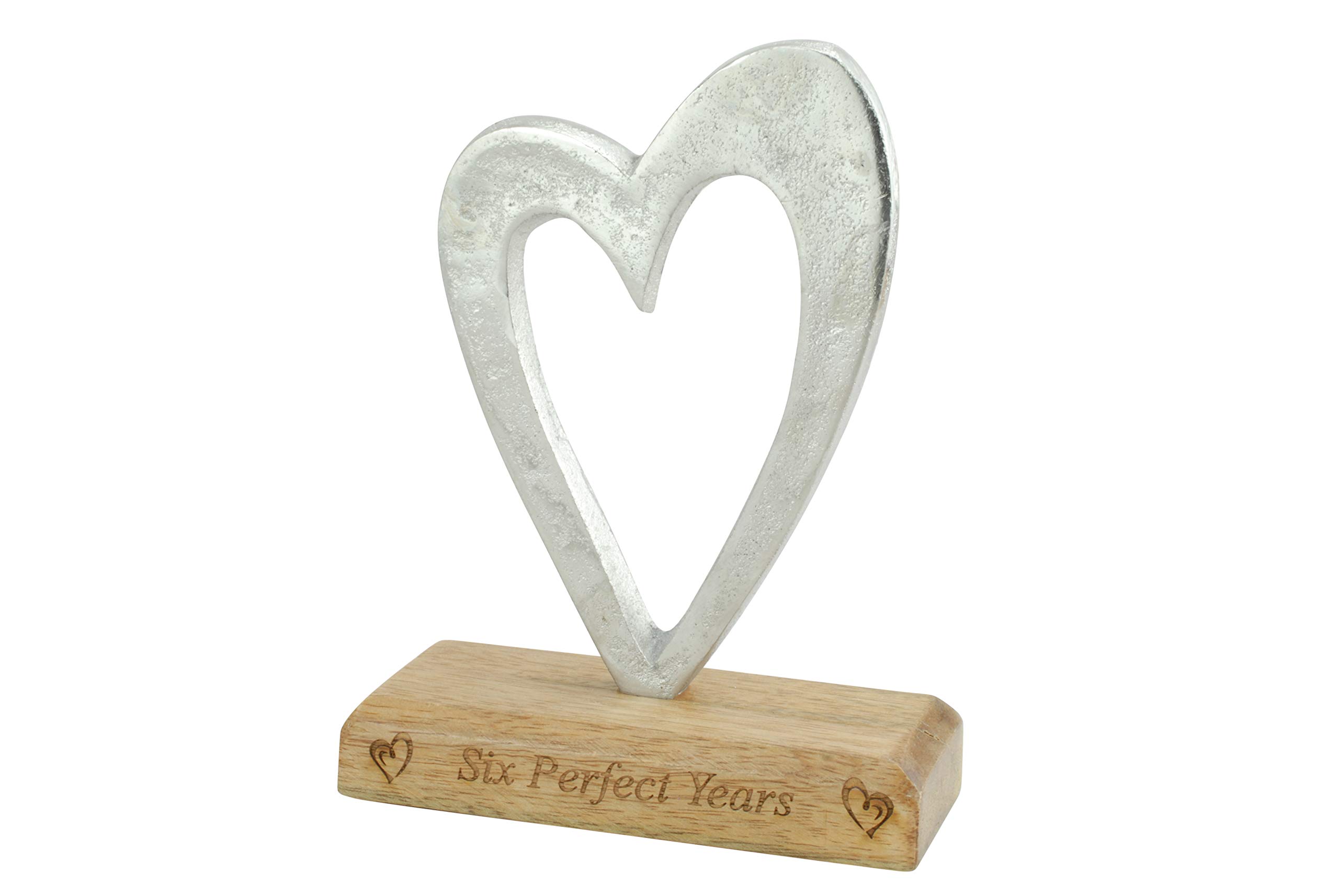 Six Perfect Years 6th Anniversary Rustic Metal Heart Decoration – Free Standing Aluminium & Wooden Decoration (hssperf-6)