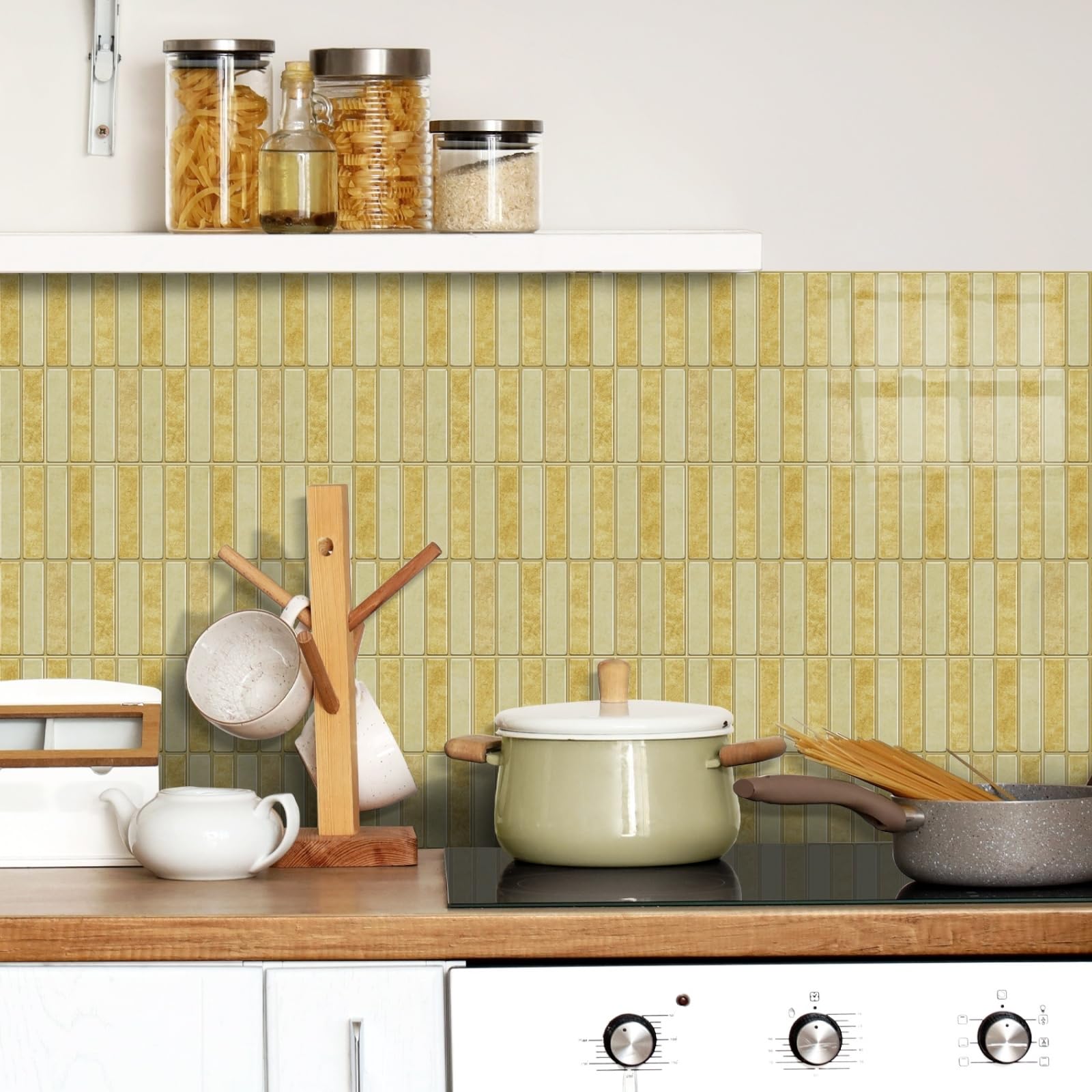 LMYSXAOZ Self Adhesive Wall Tiles Bright Yellow Stick on Thicker Peel and Backsplash for Kitchen Bathroom Tile Stickers