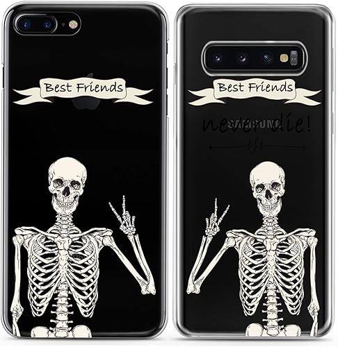Miniatura 4 de Fundas a juego para parejas compatibles con iPhone 14 13 Pro Max 12 Mini 11 Xs 6s 8 Plus 7 Xr 10 SE 5 esqueleto Best Friends Clear Funny Bro Gift