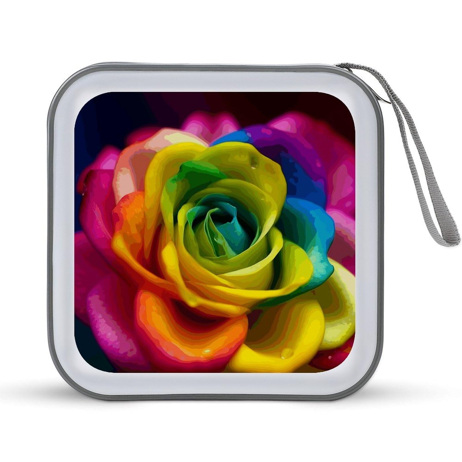 VstaDank - Rainbow Flower CD Case 40 Capacity with Zipper Disc Organizer, Portable Hard Plastic CD Storage Organizer, CD Storage Organizer