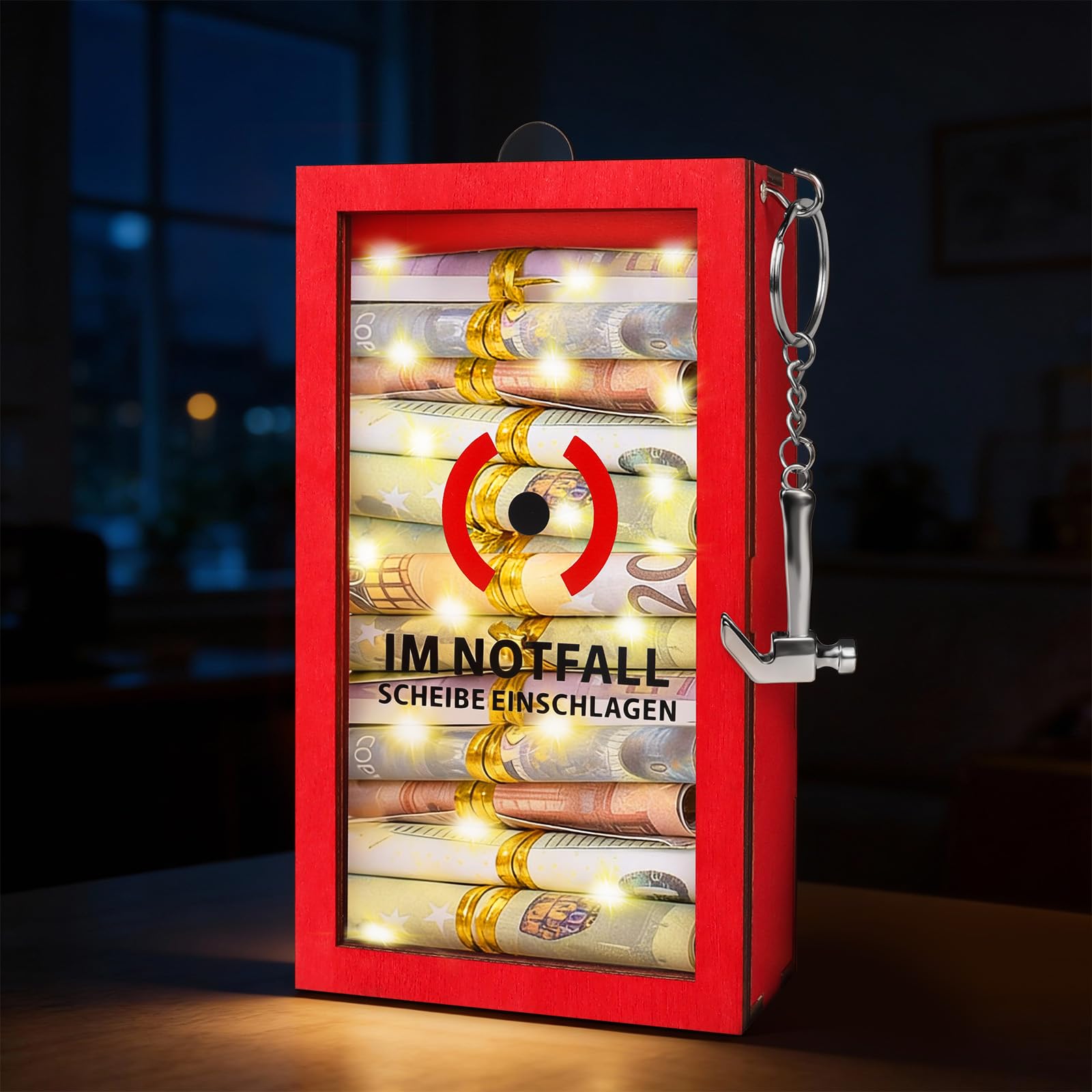TUZELIYA LED Lustige Notfallbox Geschenke mit Hammer Reagenzgläser, goldene Schnur und Lichterkette