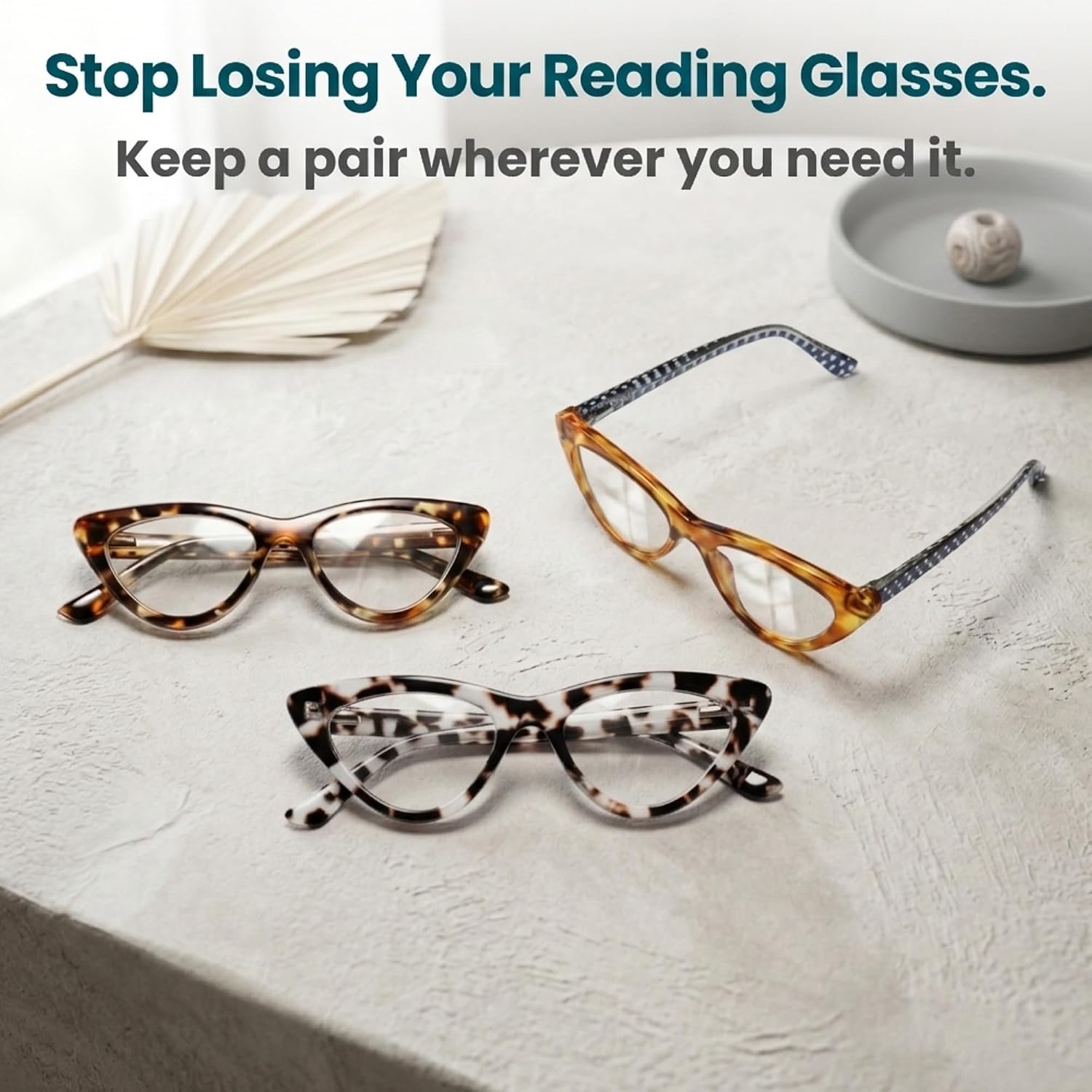 2SeeLife 3-Pack Premium Cat Eye TR-90 Reading Glasses for Women – Narrow–Medium Fit, Sturdy Frame, Spring Hinges, Stylish Readers, Honey Yellow, Brown Tortoise, Clear Tortoise, +1.00