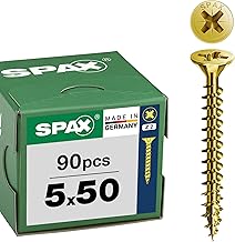 SPAX Universal Screw 5 x 50 mm, Pack of 90 - Wood Screws, Fully Threaded, Countersunk Head, Phillips Z2, 4CUT, Yellox Coating - 8000000287954