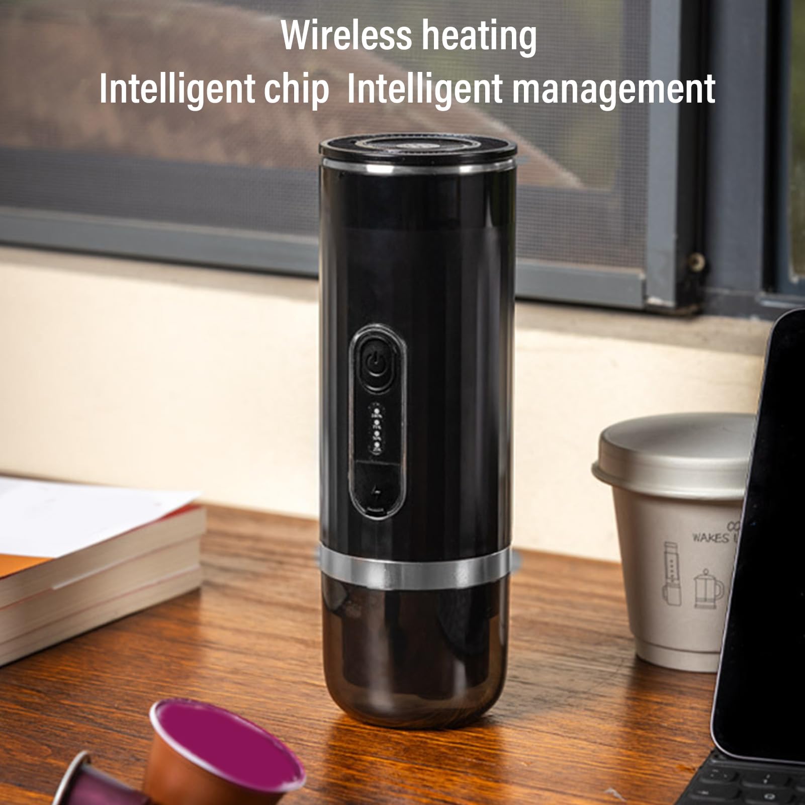 Yunir Caffettiera Piccola, Caffettiera Portatile Autoriscaldante, USB-C, Macchina Portatile, Capsule Originali Compatibili e Compatibili, Mini Caffettiera da Campeggio, Viaggio, Casa