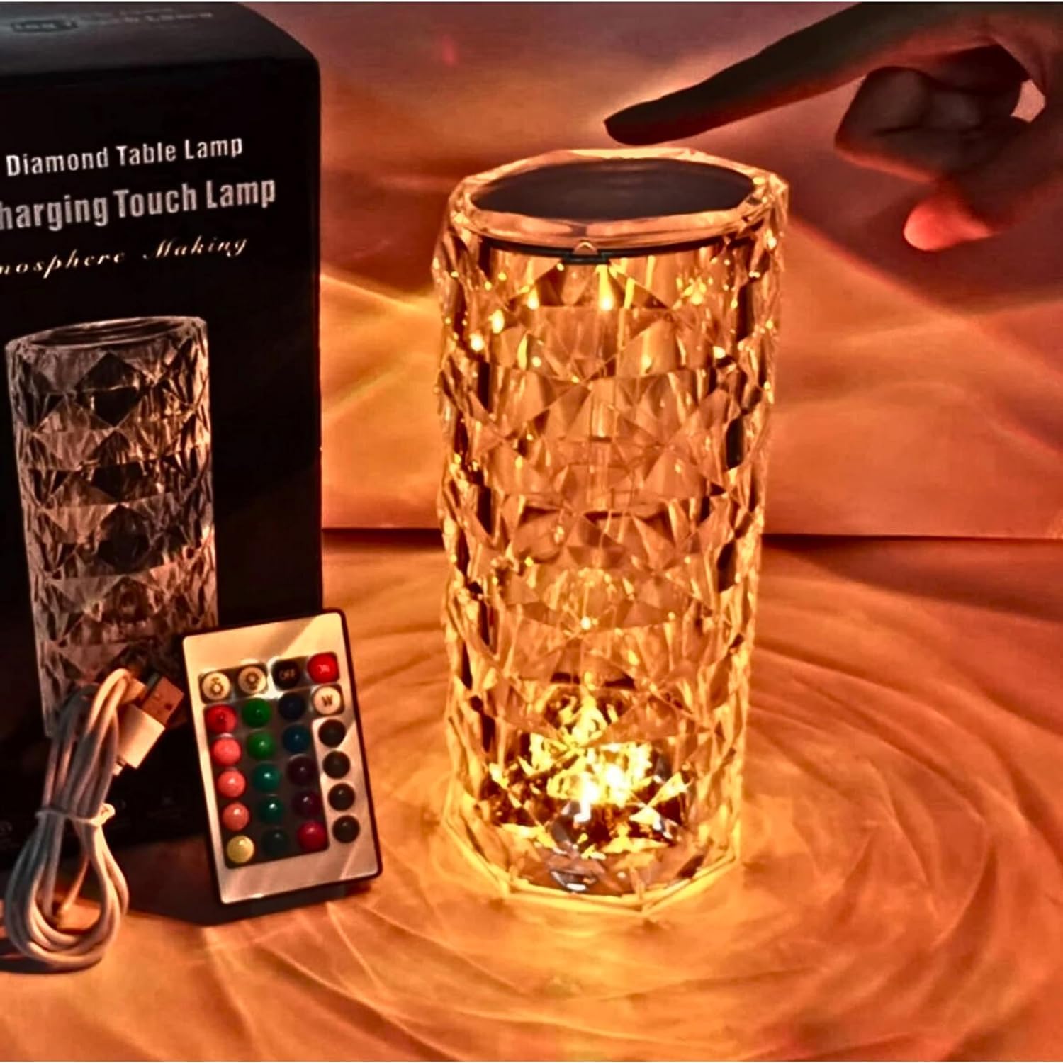 S..AHAPECT Acrylic LED Multi Colours USB Rechargeable Remote with Touch Control Rose Diamond Table Night Lamp for Bedroom Kids Living Room Home - Valentine's Day(16 RGB Rose Crystal LAMP)