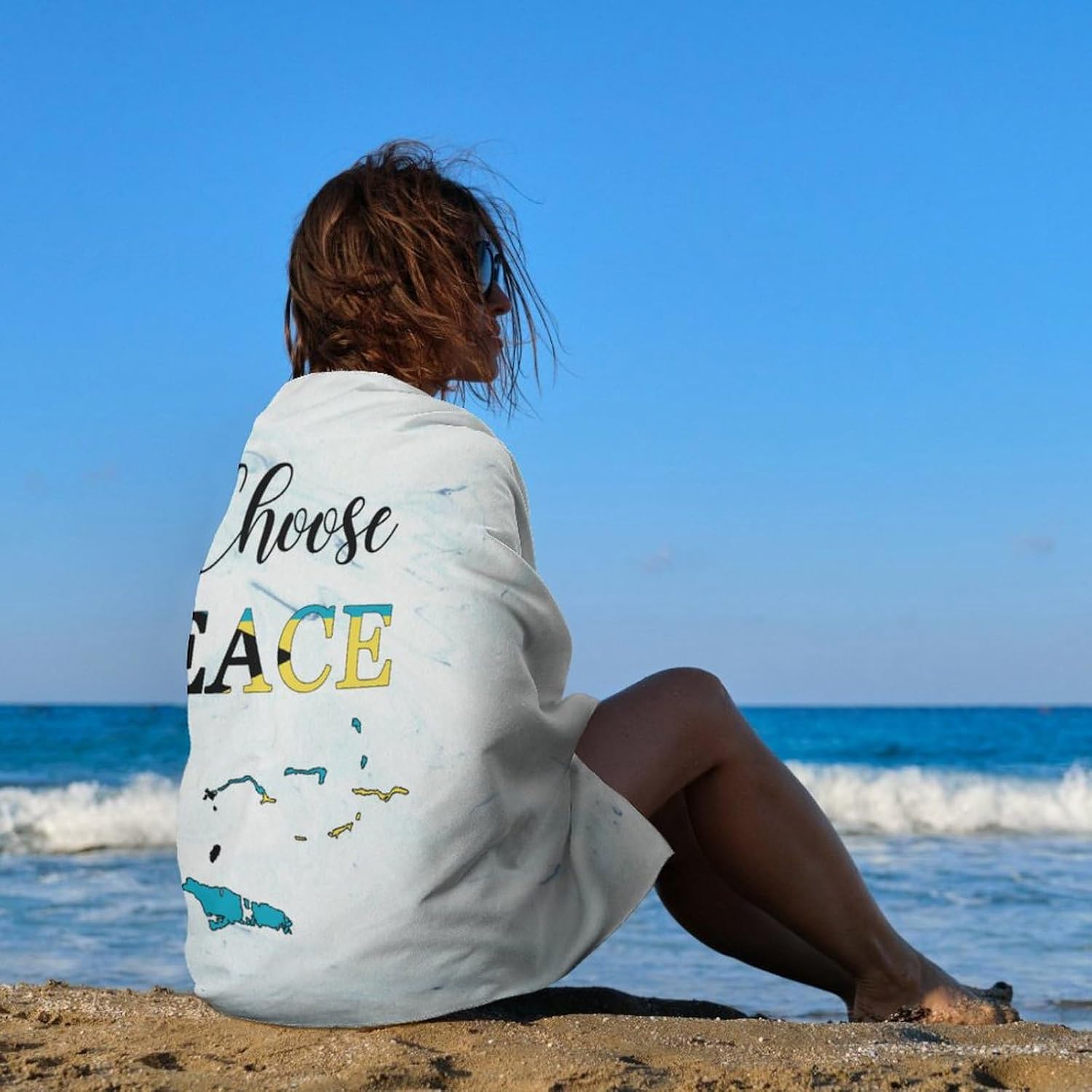 I Choose Peace Bahamas Flag Beach Towels Sandproof Soft Quick Dry Relax Bath Towel Camping Sports Pool Towel for Women Adults Outdoor Summer Accessories Beach Towel Clips for Beach Chairs 51x31in image 4