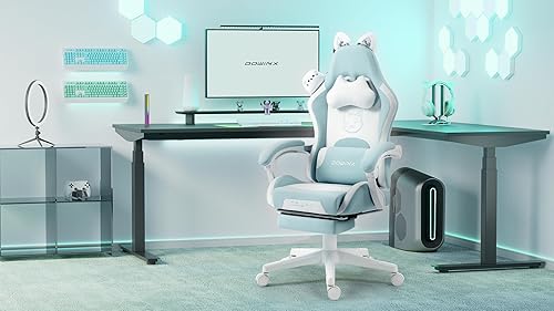 Miniatura 7 de Dowinx Silla Gamer para niñas, con orejas de gato y soporte lumbar de masaje, ergonómica, con reposapiés y reposacabezas, cómoda, reclinable,