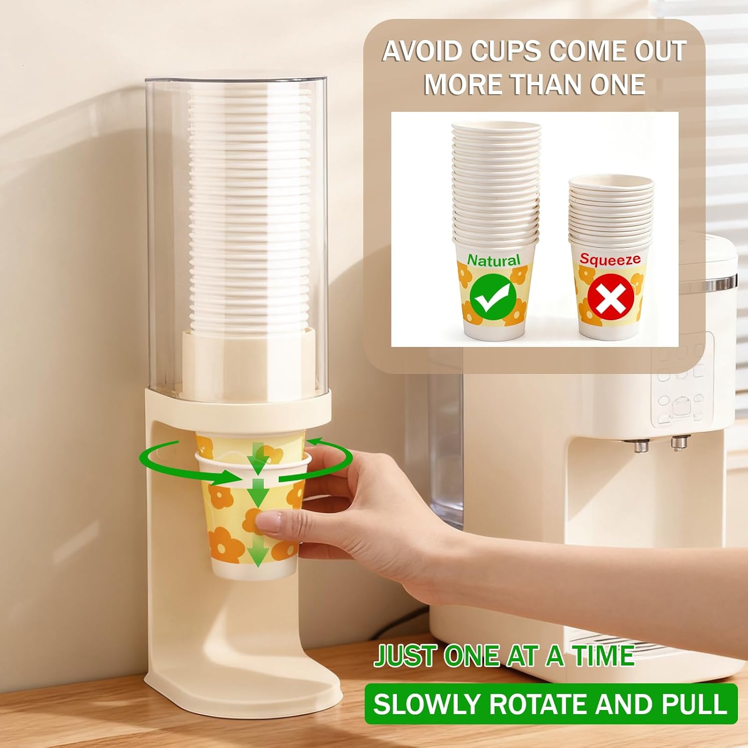 Cup Dispenser Pull Type Dust-Proof Fits 5-8oz Disposable Paper Plastic Water Cooler Cups