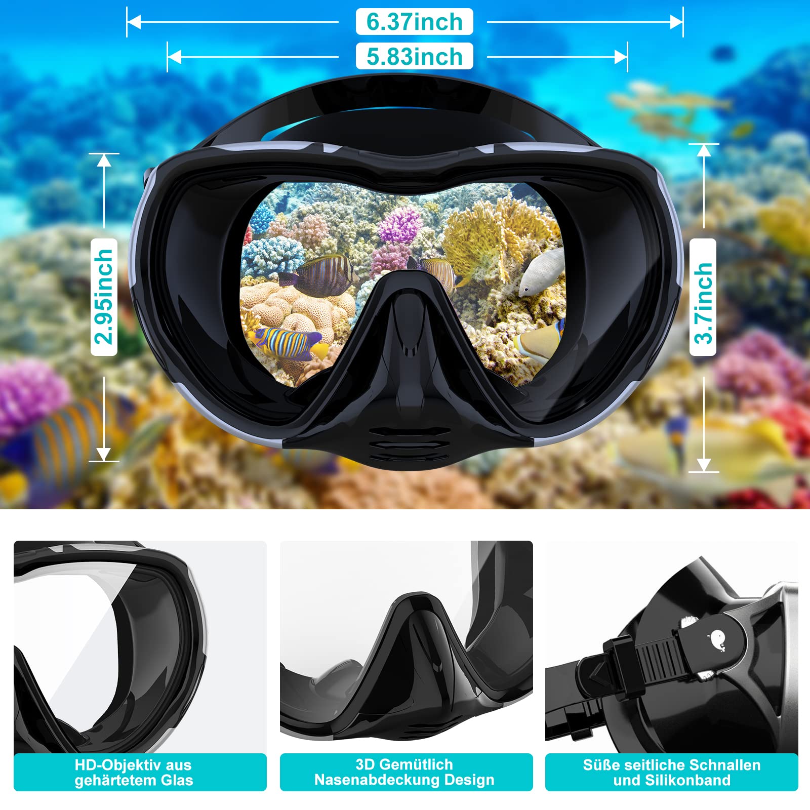 Gafas de Buceo para Adultos, máscara de esnórquel, 180°, panorámica, visión Amplia, a Prueba de Fugas, antifugas, Gafas de natación para Buceo