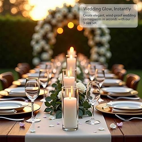 Vista 3 de 12-Pack White Pillar Candles with Clear Hurricane Glass Vases - 3-Size Set for Wedding Table Centerpieces, Home Decor Windproof Candle Holders