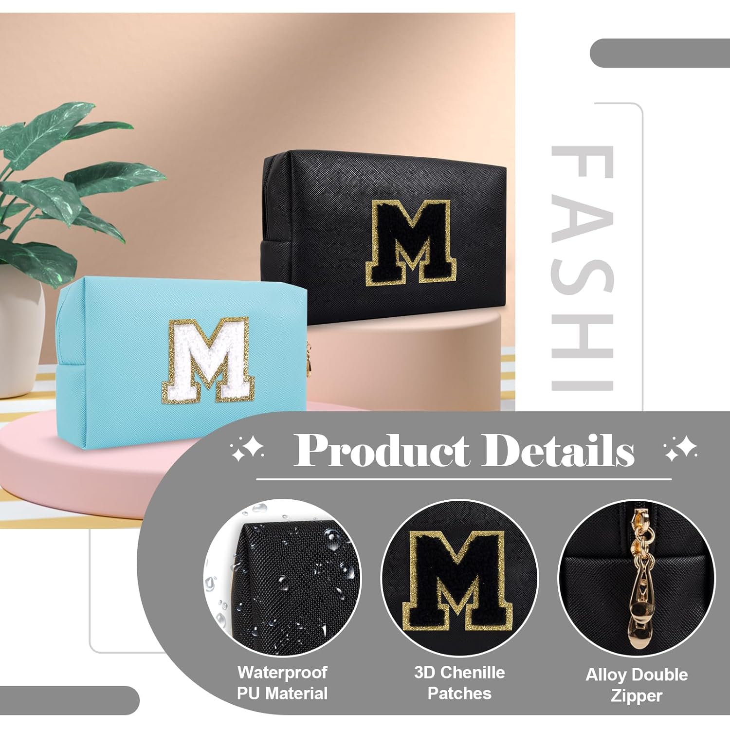 Personalized M Preppy Chenille Patch Makeup Bag 4