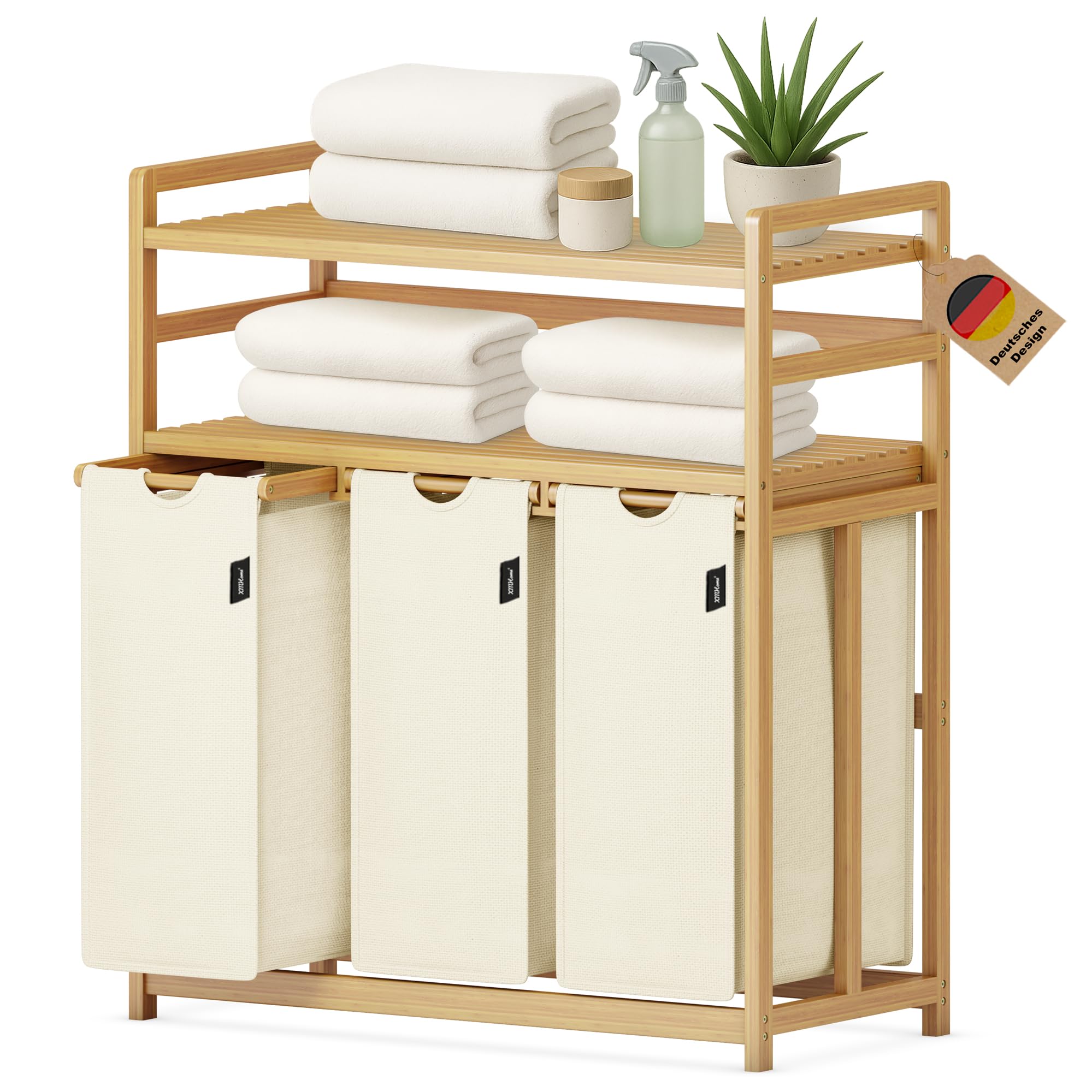cesto para la ropa sucia con 3 compartimentos de 148 litros de bambú con 2 niveles Gran cesto de lavandería con bolsa extraíble rectangular Caja de lavandería para baño dormitorio y lavandería