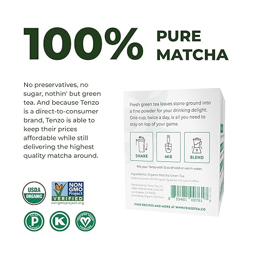Miniatura 4 de Tenzo - Matcha de té verde de una sola porción - Palitos ceremoniales orgánicos de una sola porción (10 unidades)