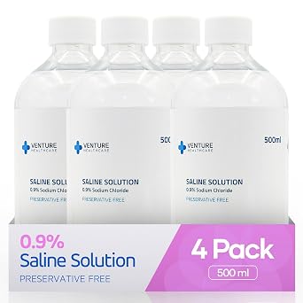0.9% Saline Solution, 0.22m Filtration Sodium Chloride Liquid, Preservative Free Saline Water Ready to Use for Lab Research Only, Pack of 4 x 500ml 2000ml Total