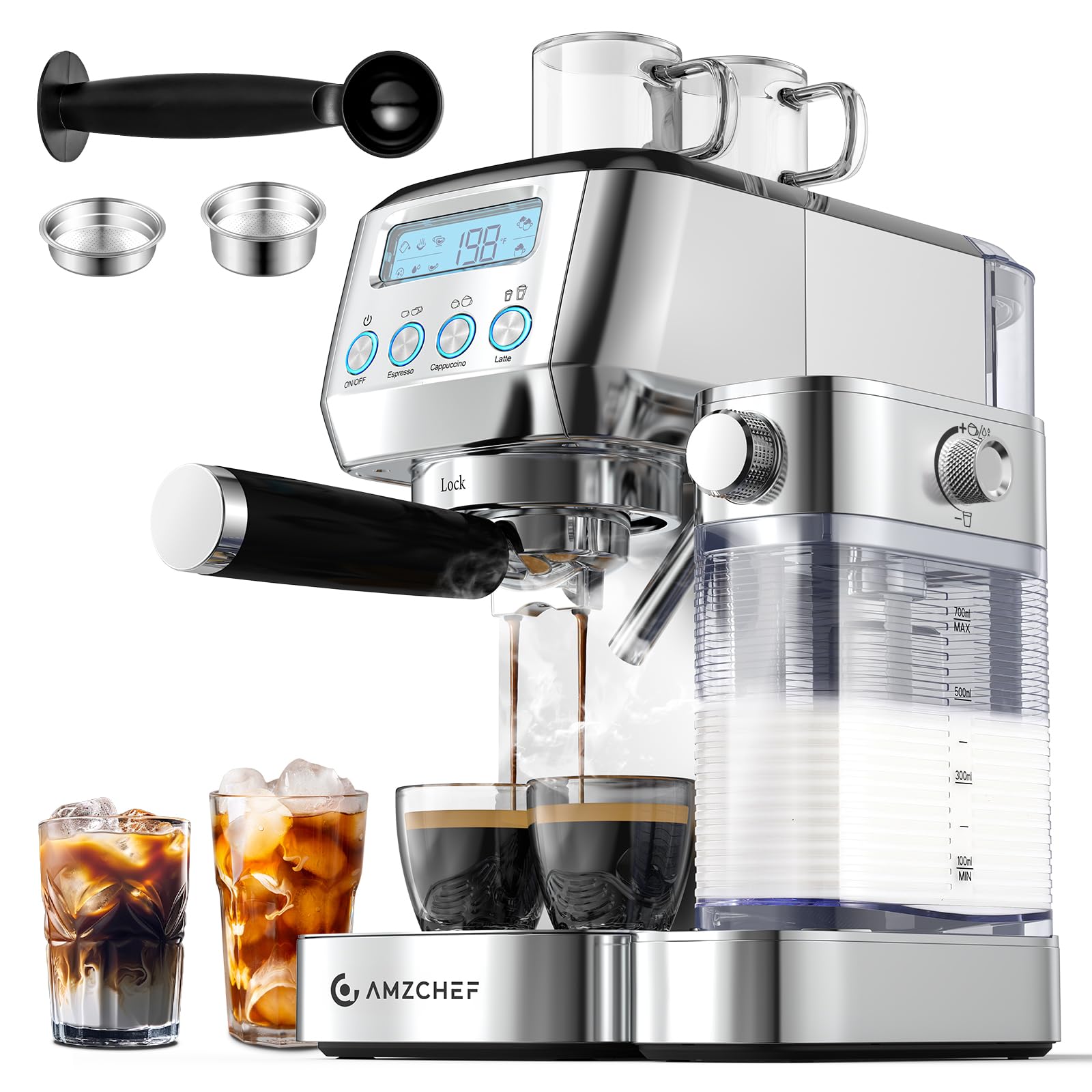 AMO ページ Amazon.com: AMZCHEF Espresso Machine with Upgraded Automatic Milk