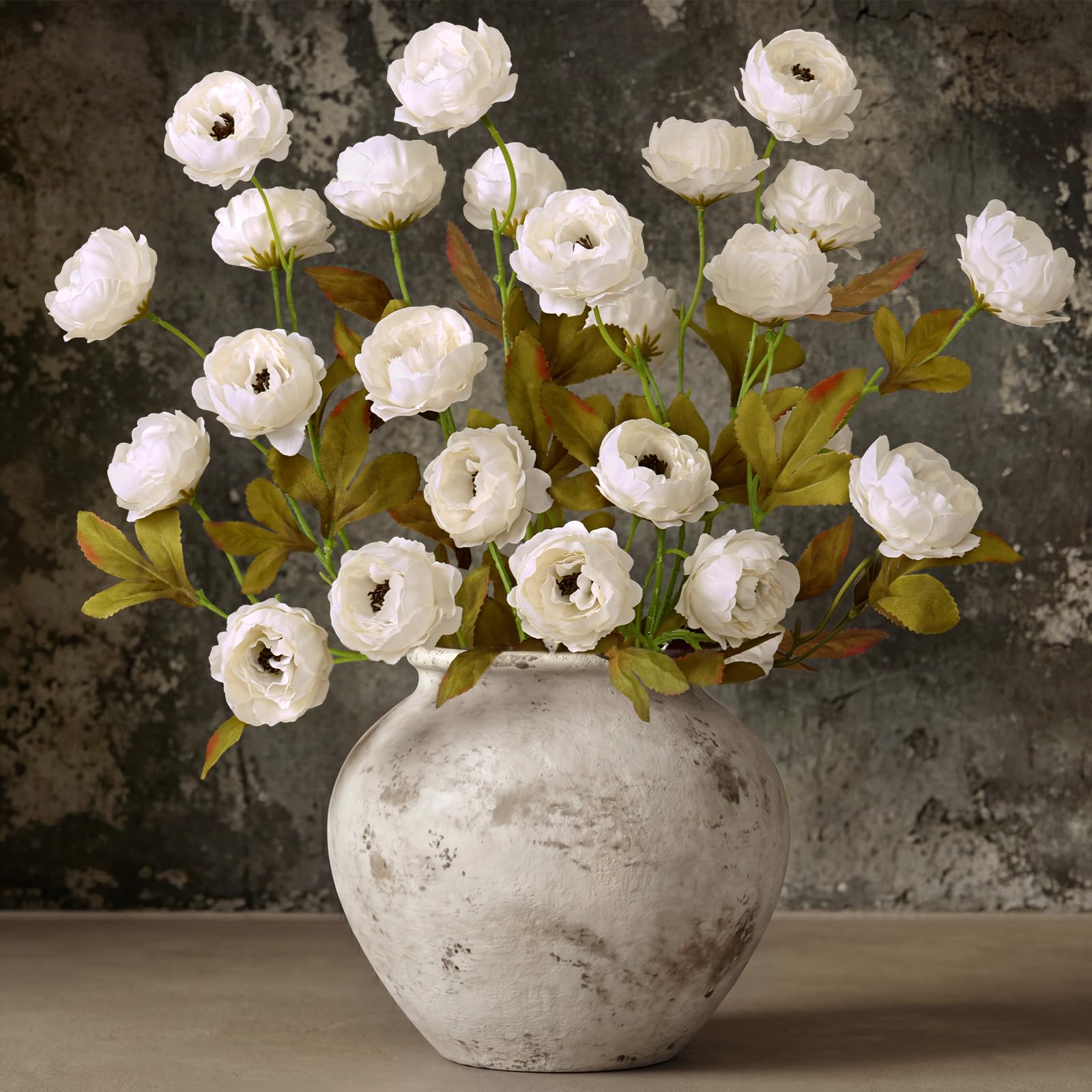 Pivoines artificielles de 71 cm fleur blanche en soie synthétique pour grand vase