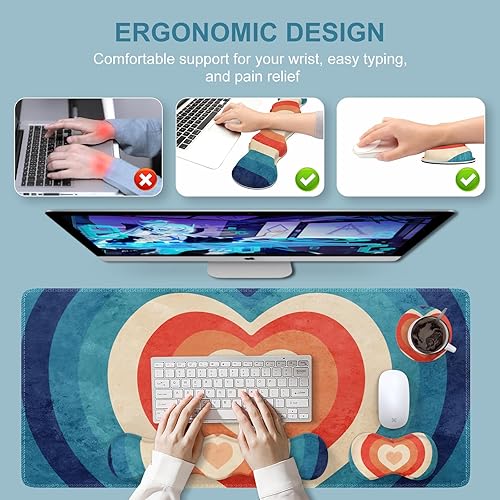 Miniatura 3 de iLeadon Juego de alfombrillas para mouse, alfombrilla de escritorio + alfombrilla de mouse con reposamuñecas + reposamuñecas para teclado +