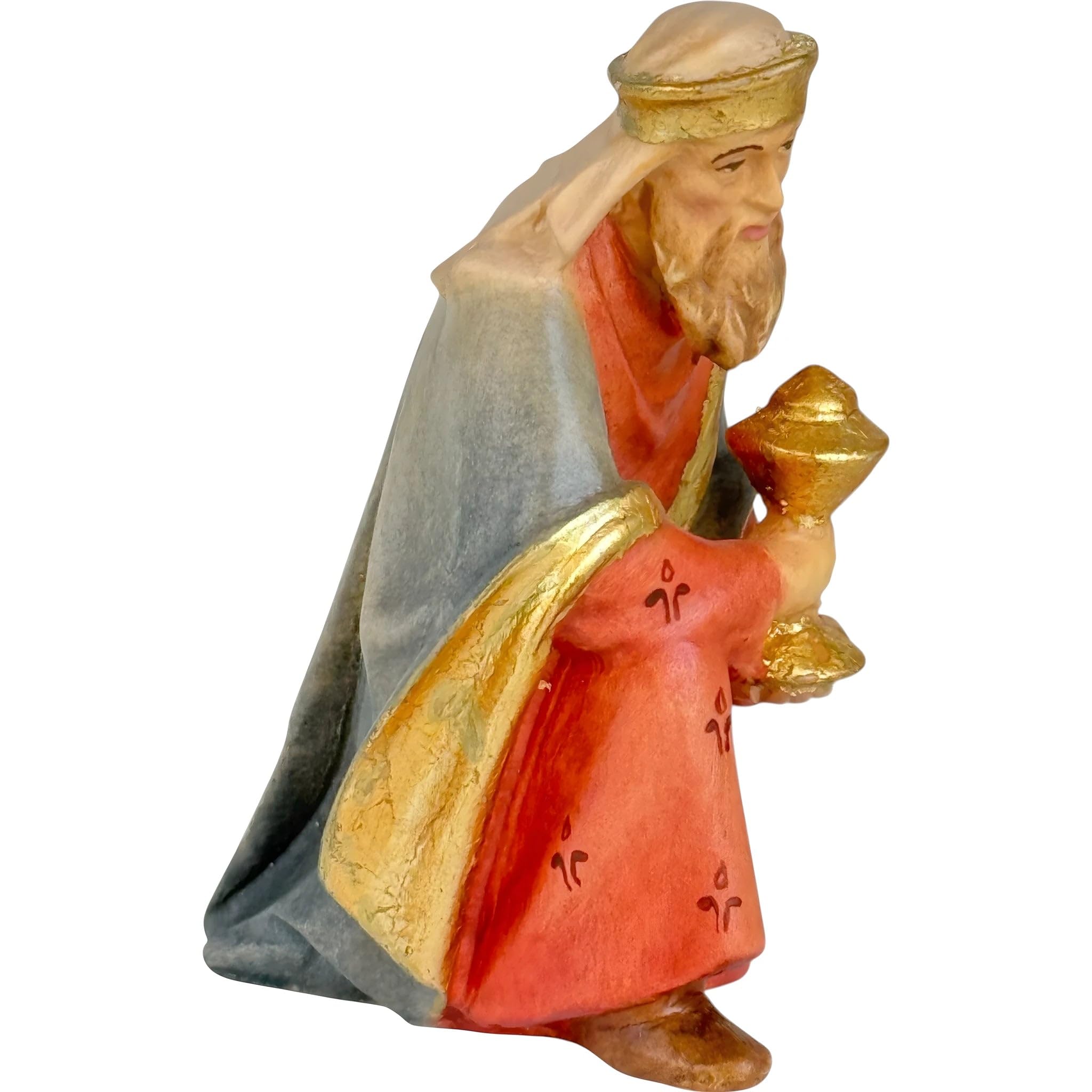 Dolfi | Gaspare re magio in ginocchio con incenso 15 cm | Legno Naturale in Val Gardena | Presepe e Natività