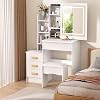 Dressing Table with LED Lights with Adjustable Brightness,Vanity Table with Mirror,4 Drawers,6 Shelves,Makeup Table with Mirror and Stool,Modern Makeup Vanity Desk with Mirror and Chair for Bedroom W
