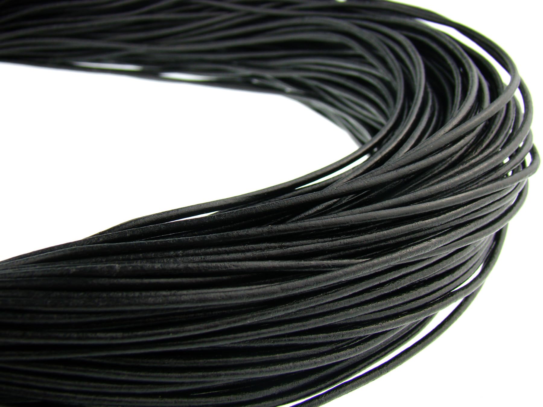 Cordino in pelle, lungo 5 m Rotondo 2,0 mm. Nero.