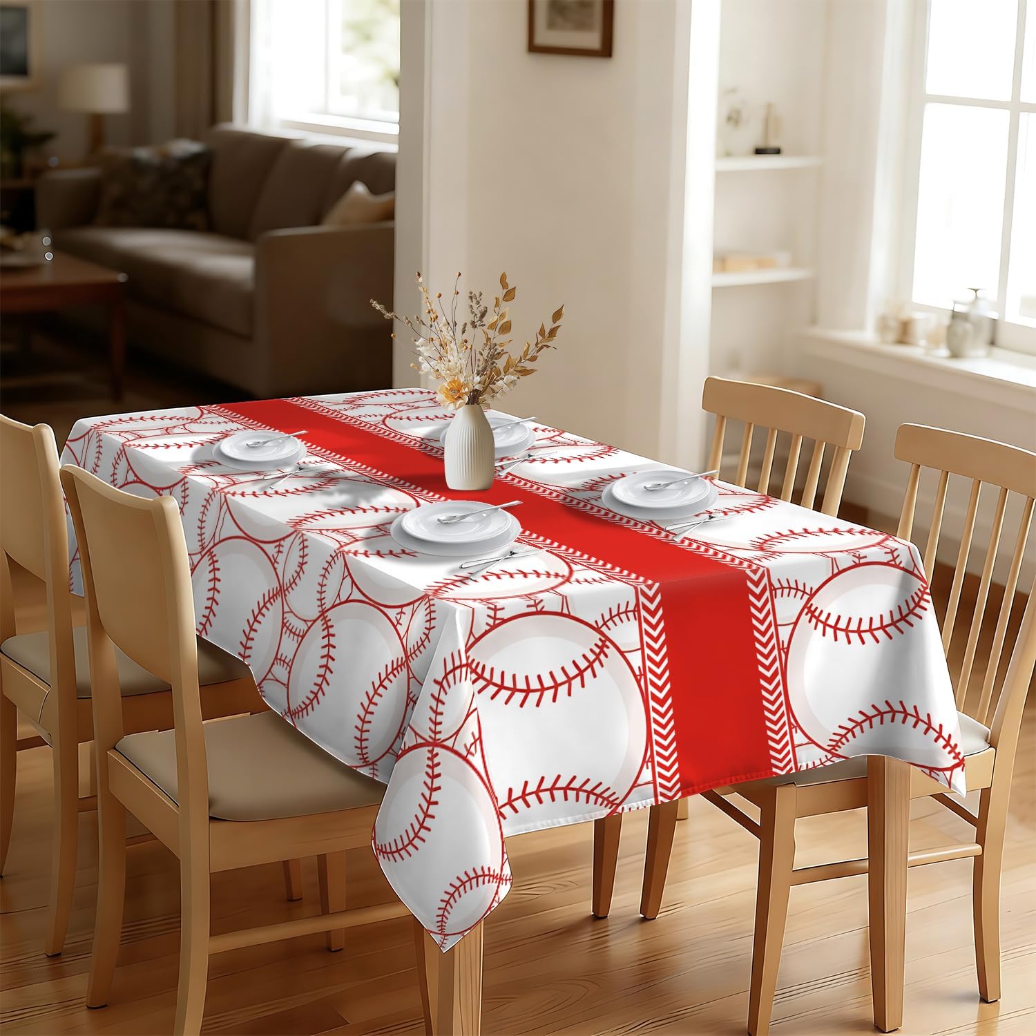Reusable & Waterproof Rectangular Tablecloths for Kitchens, Parties, Birthdays, Patios, and Outdoor Events Decorations Baseball Table Cloth,8FT/126 x 60 Inch