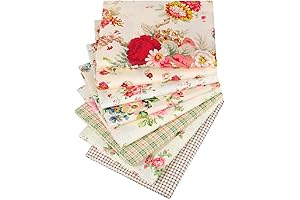 Hanjunzhao Vintage Rose Floral Plaid Fat Quarters Fabric Bundles for Quilting Sewing Crafting