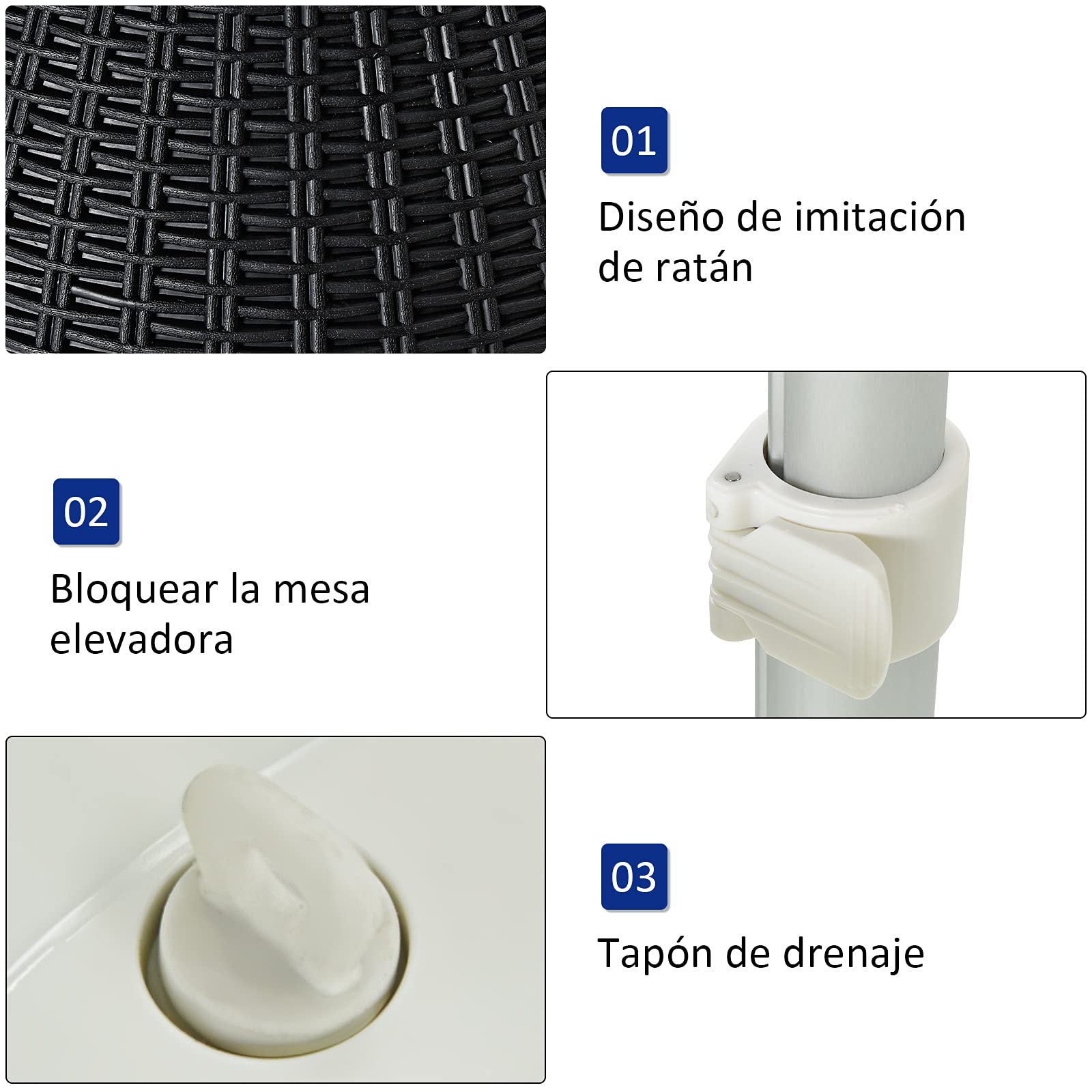 COSTWAY Mesa Nevera para Jardín, Cool Bar Terraza, Mesa Auxiliar con Gancho,Asa,Tapa Extraíble y Orificio de Drenaje para Fiesta, Exterior, Capaciadad de 30 L (Negro)
