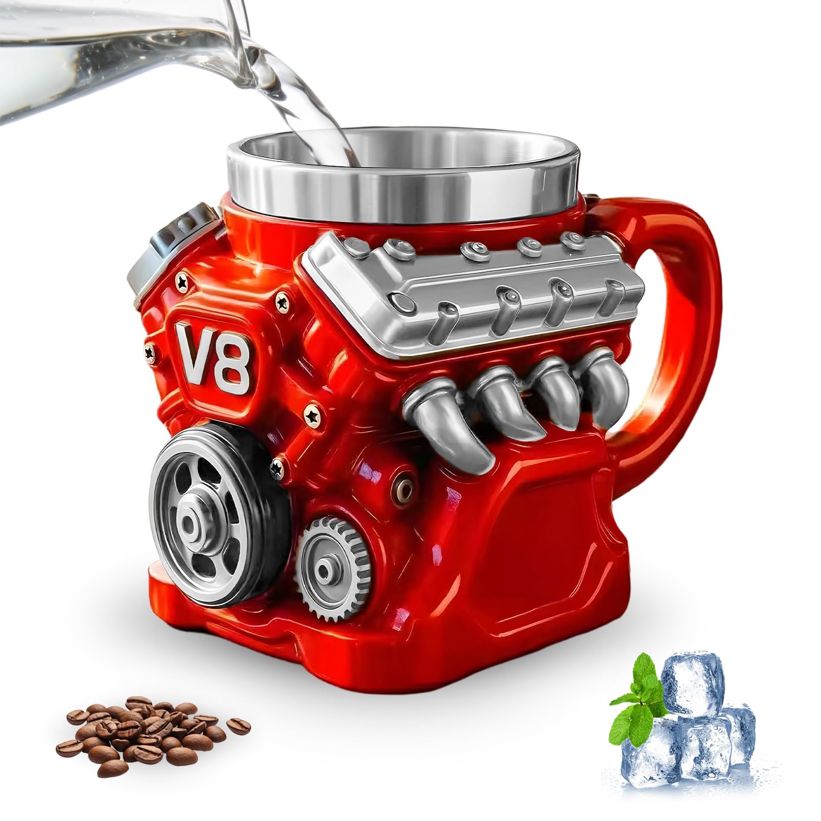 DVDVBOOM V8 Engine Mug, 2026 New 3D Retro Engine Coffee Mugs with Stainless Steel Double Wall Insulation, Gift for Car Lovers, Mechanics, Car Enthusiast, Valentine's Day Birthday Gifts