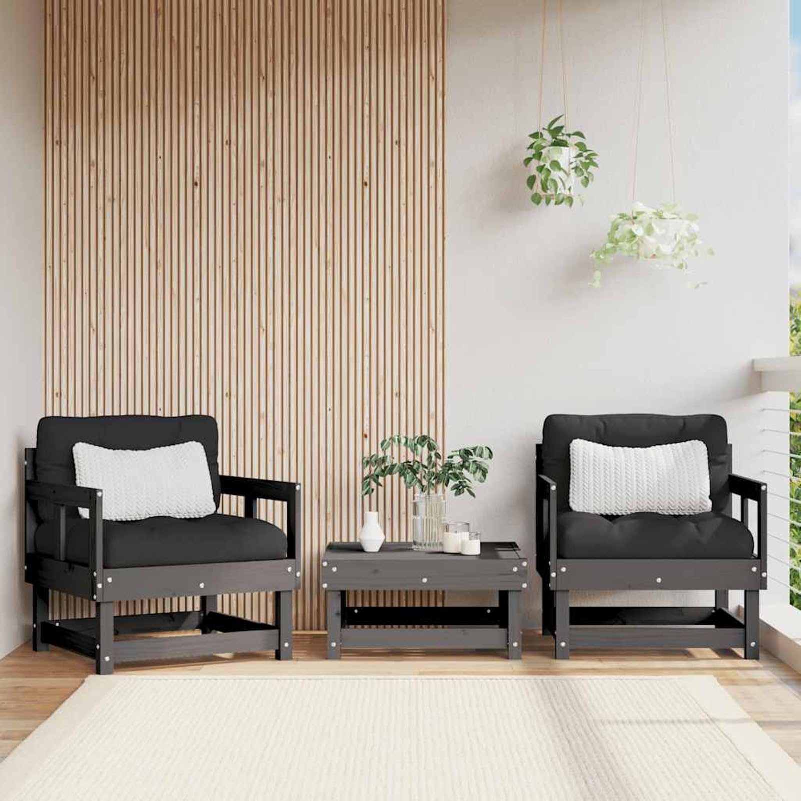 Chaises de jardin pour extérieur en pin gris idéales pour terrasses et balcons