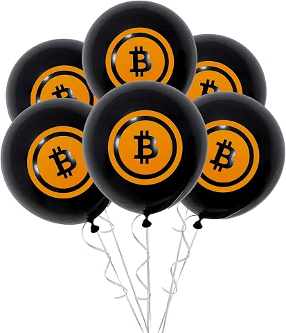 25 Bitcoin-Themed Latex Balloons, Black and Orange, 10 Inches