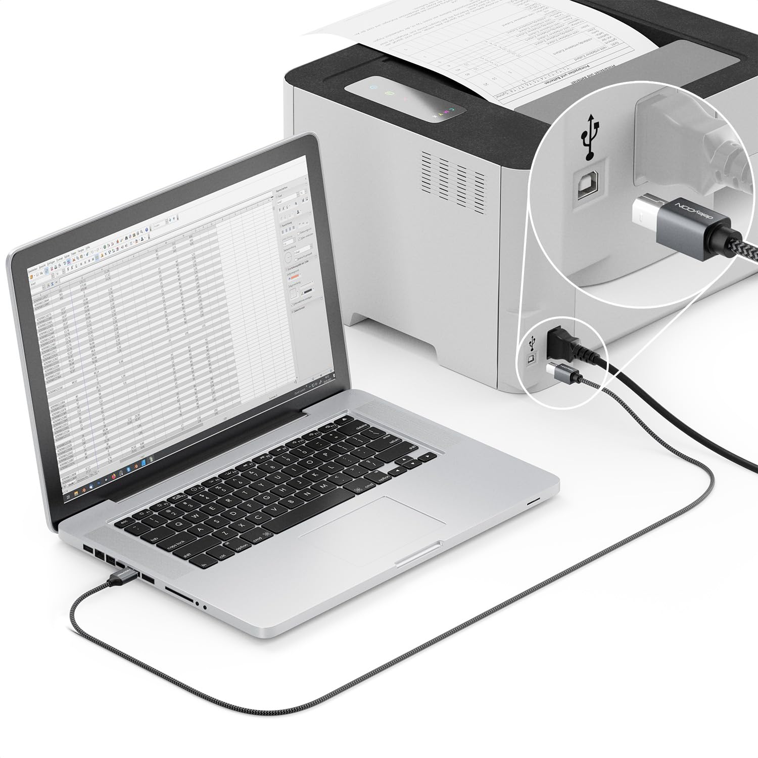 deleyCON 5m USB 2.0 Cavo Stampante Scanner USB A a B Connettore per Stampante Laser Scanner Printer MIDI Copiatrice Multifunzione - 3