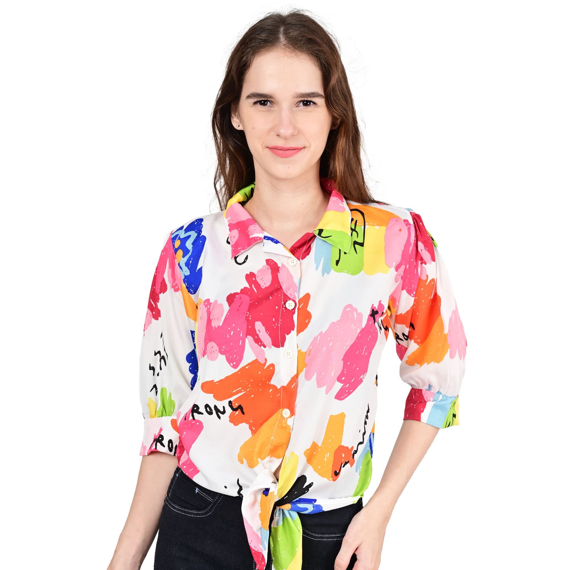 Women Poly Crap 3/4 Sleeve Printed Crop top