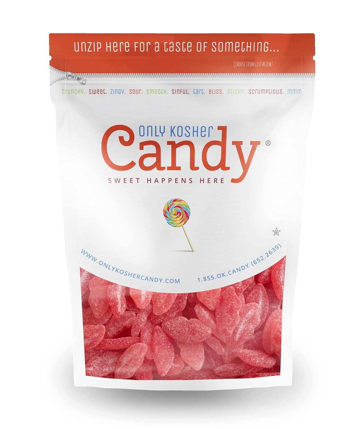 Only Kosher Candy Sour Lips Candies, Soft Chewy Sour Candy in Resealable Bag for Kids and Adults Everyday Snacks in All Occasion and Events, 2 Pound Bag