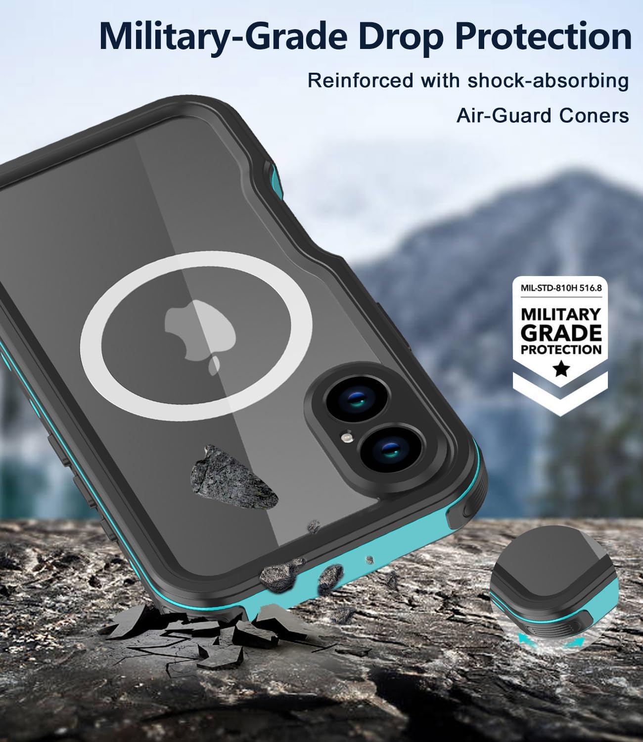 Compatible with iPhone 16 Case Waterproof, Built-in Screen Protector[IP68 Underwater][12FT Military Dropproof] Full Body Shockproof Phone Case for iPhone 16 6.1"(Teal)