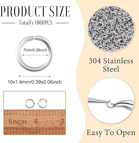 Miniatura 2 de Craftdady 1000 anillos de acero inoxidable abiertos de 0.394 in redondos de 0.055 in de grosor para fabricación de joyas
