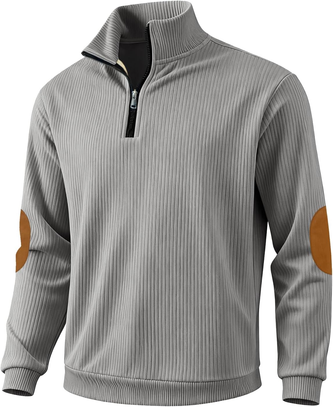 TAFLE Men's Quarter Zipper Pullover Corduroy Mock Neck Sweatshirt Spring Autumn Casual Knit Long Sleeve Polo Shirt