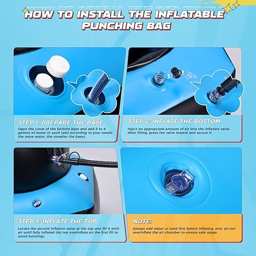Miniatura 6 de Saco de boxeo inflable de 67 pulgadas independiente para niños de 3 a 12 años, juego de boxeo resistente para karate y taekwondo, bolsa de boxeo