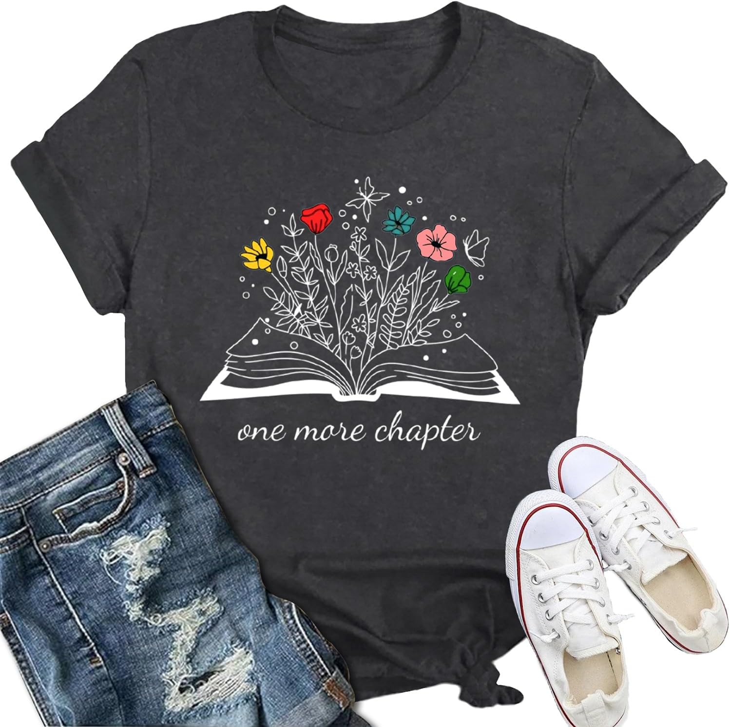 Book Shirts for Women Wildflowers Reading T-Shirt Book Lover Bookworm Tshirt Librarian Tee Top