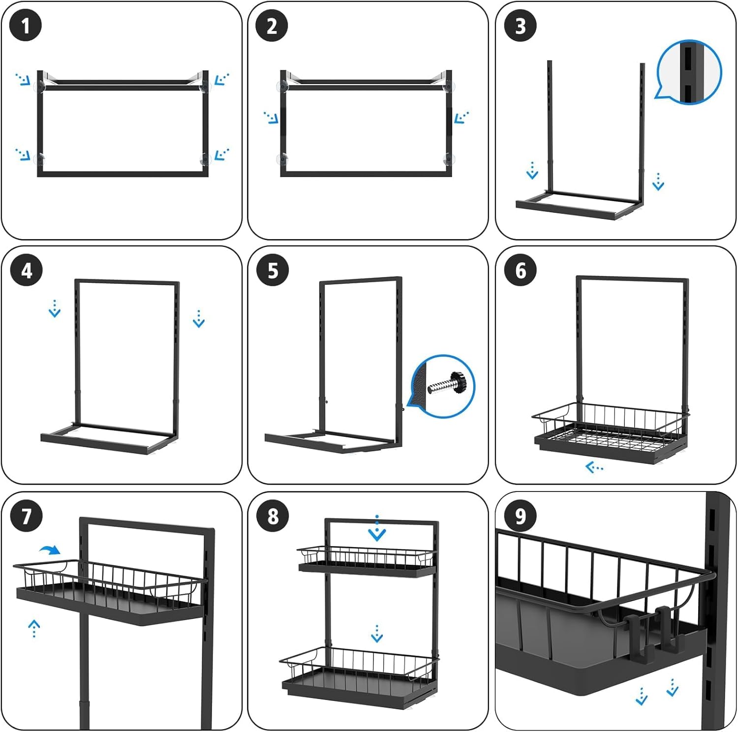 WOWBOX Under Sink Organizer 2 Pack, 2-Tier Cabinet Organizer for Kitchen, Bathroom, Slide Out Drawer Under Sink Organizers and Storage, Metal Organizing Rack for Pantry, Cabinet, Closet
