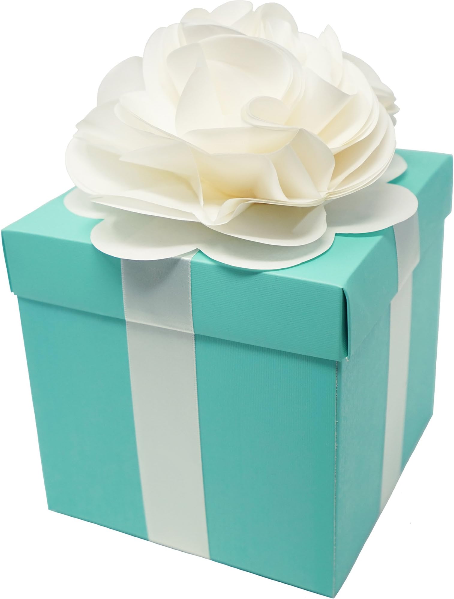 Premium Large Centerpiece Textured Paper Gift, Favor, and Envelope Box - 6 x 6 x 6 Inch - Includes Paper Bow & Self Adhesive Ribbons, Robin Egg Blue (1 Count)