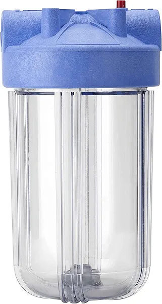 Pentair Pentek 166219 Big Clear Filter Housing, 1" NPT #10 Whole House Heavy Duty Water Filter Housing with Pressure Relief Button, 10-Inch, Blue/Clear