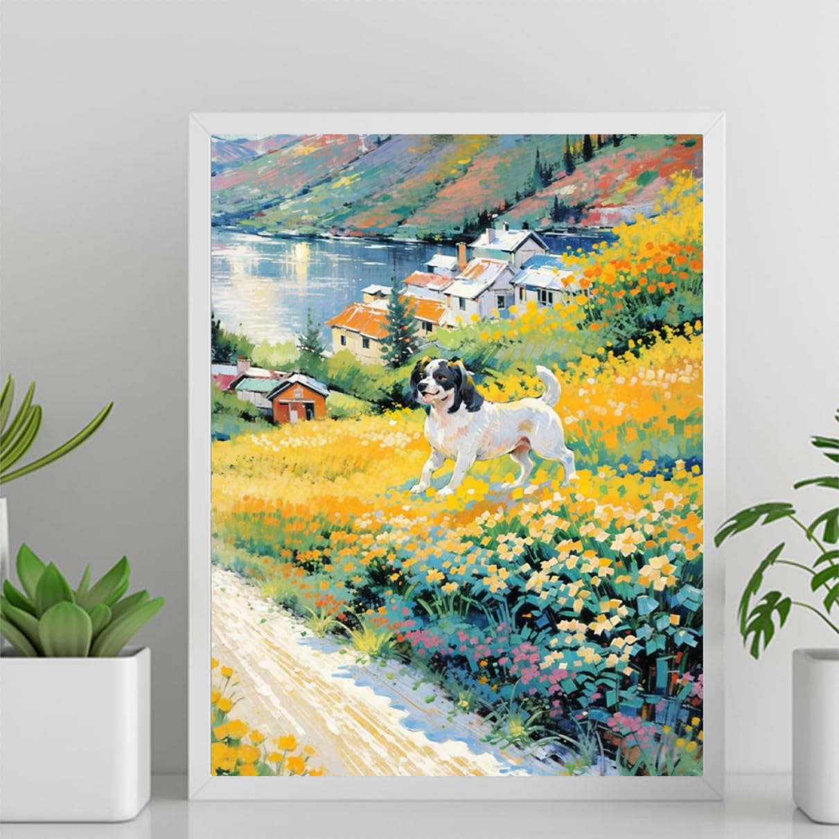 Paint by Numbers Springer Spaniel Dog DIY Acrylic Painting Kit with Brushes Pigment Oil Painting Artwork Adults Beginners Wall Decor 16x20inch(40x50cm) Frameless